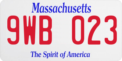 MA license plate 9WB023
