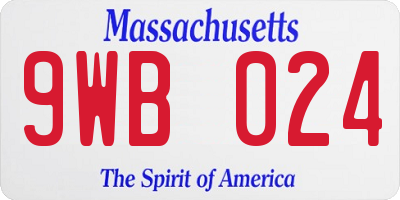 MA license plate 9WB024