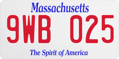 MA license plate 9WB025