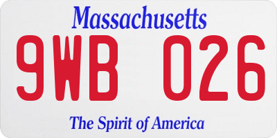 MA license plate 9WB026