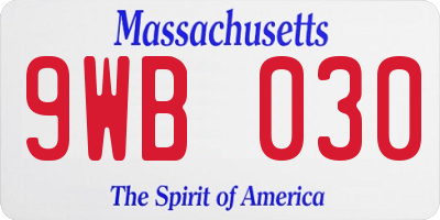 MA license plate 9WB030