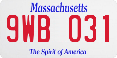 MA license plate 9WB031