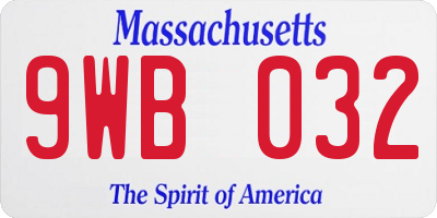 MA license plate 9WB032