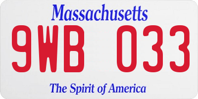 MA license plate 9WB033