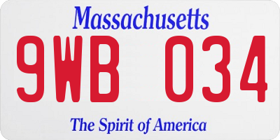 MA license plate 9WB034