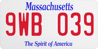 MA license plate 9WB039