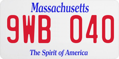 MA license plate 9WB040