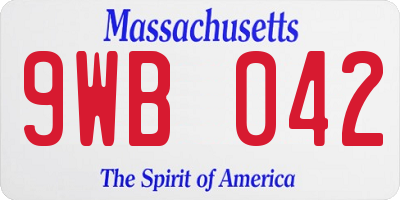 MA license plate 9WB042