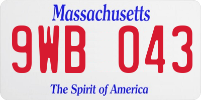 MA license plate 9WB043