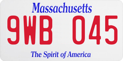 MA license plate 9WB045