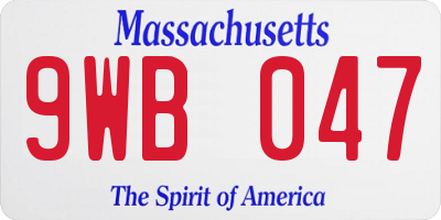 MA license plate 9WB047