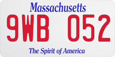 MA license plate 9WB052
