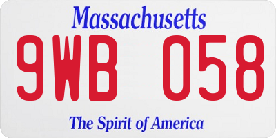 MA license plate 9WB058