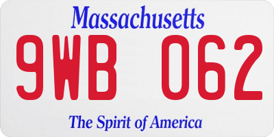 MA license plate 9WB062