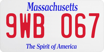 MA license plate 9WB067