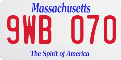 MA license plate 9WB070