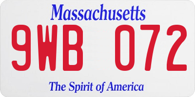 MA license plate 9WB072