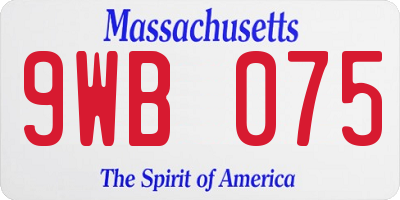 MA license plate 9WB075
