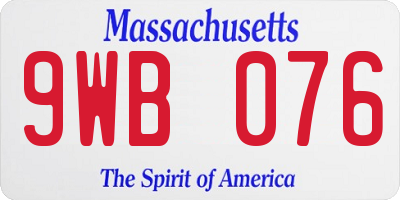 MA license plate 9WB076