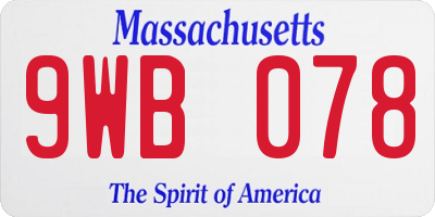 MA license plate 9WB078