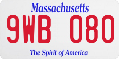 MA license plate 9WB080