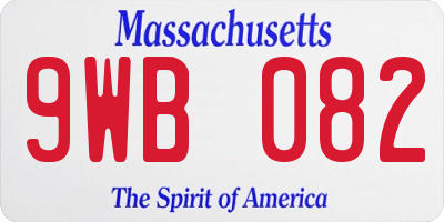 MA license plate 9WB082