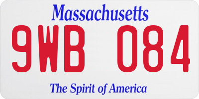 MA license plate 9WB084