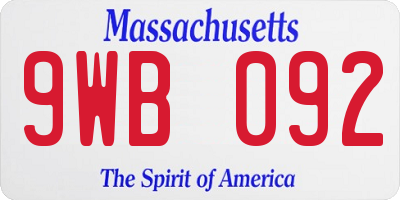 MA license plate 9WB092