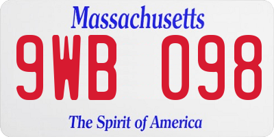 MA license plate 9WB098