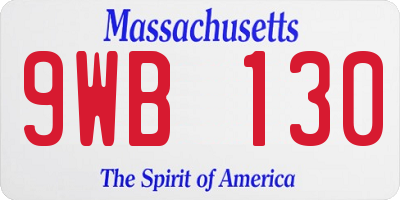 MA license plate 9WB130
