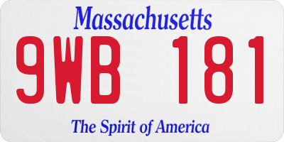 MA license plate 9WB181