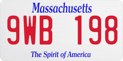 MA license plate 9WB198