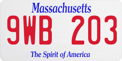 MA license plate 9WB203