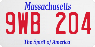 MA license plate 9WB204