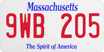 MA license plate 9WB205