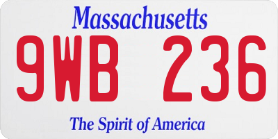 MA license plate 9WB236
