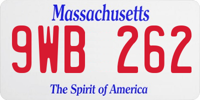 MA license plate 9WB262