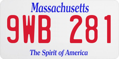 MA license plate 9WB281
