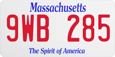 MA license plate 9WB285
