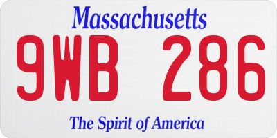 MA license plate 9WB286