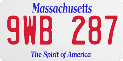 MA license plate 9WB287