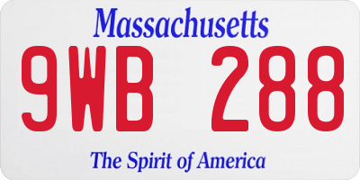 MA license plate 9WB288