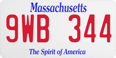 MA license plate 9WB344