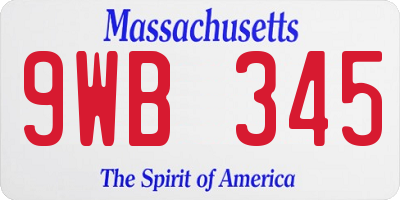 MA license plate 9WB345