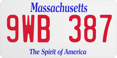MA license plate 9WB387