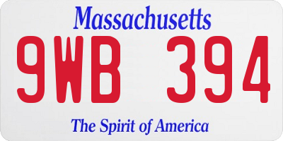 MA license plate 9WB394
