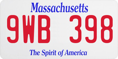MA license plate 9WB398