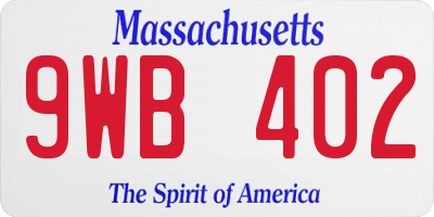MA license plate 9WB402