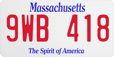 MA license plate 9WB418