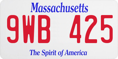 MA license plate 9WB425